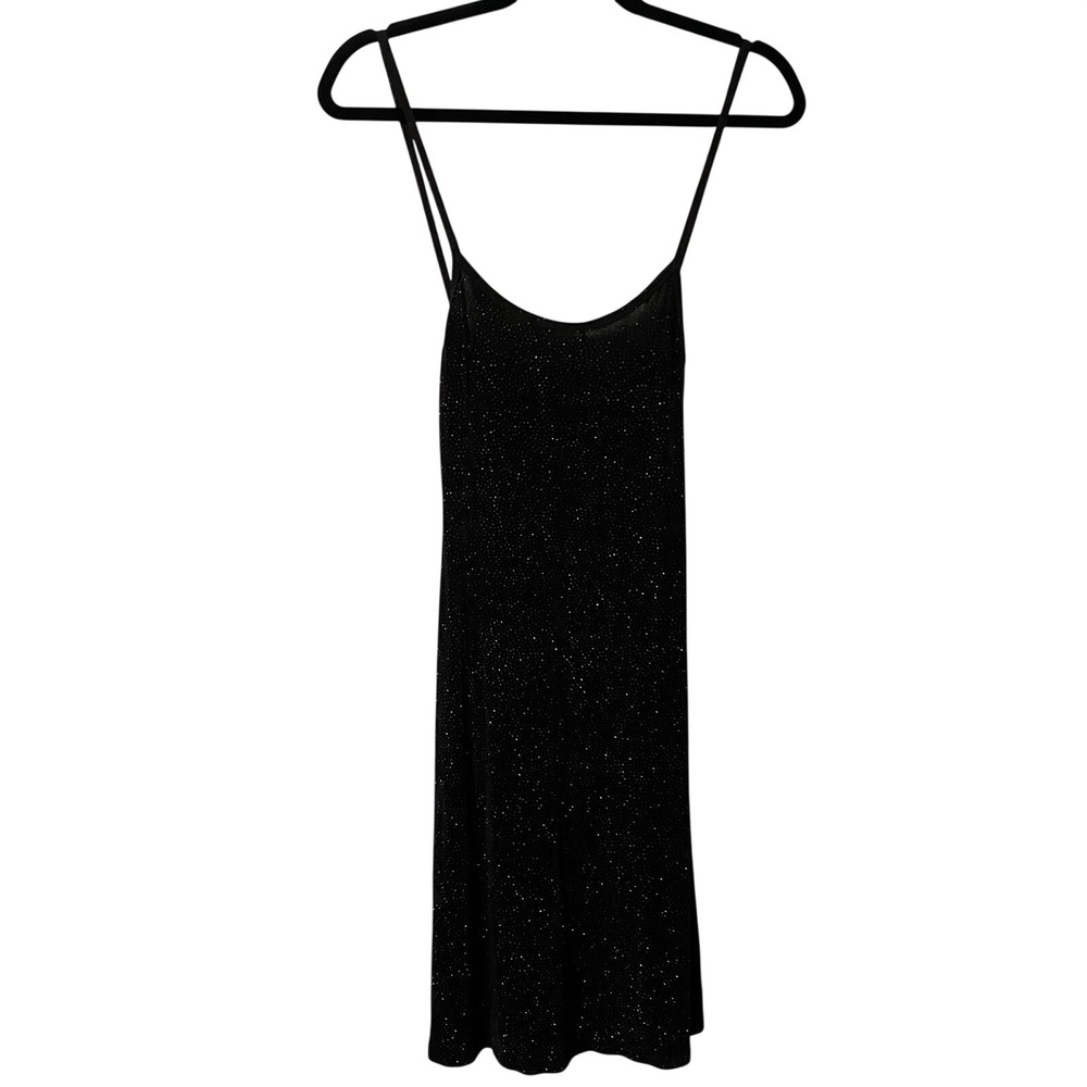 Vintage April Paris Mini Dress Womens Black Sparkling Y2K Slinky LBD 90sโ Goth